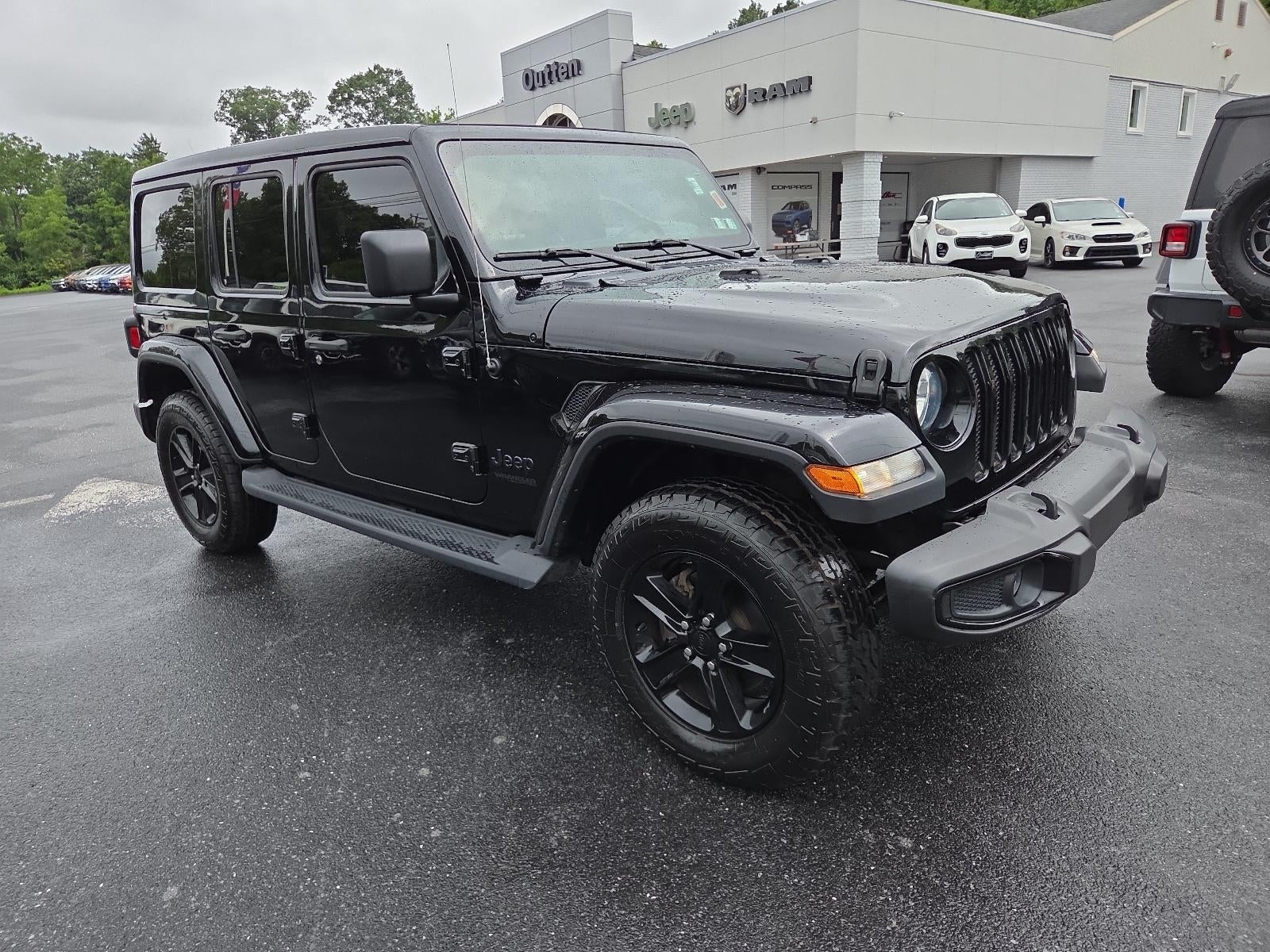 2021 Jeep Wrangler Unlimited Sahara Altitude 4x4 in Black Clearcoat — front three-quarter view
