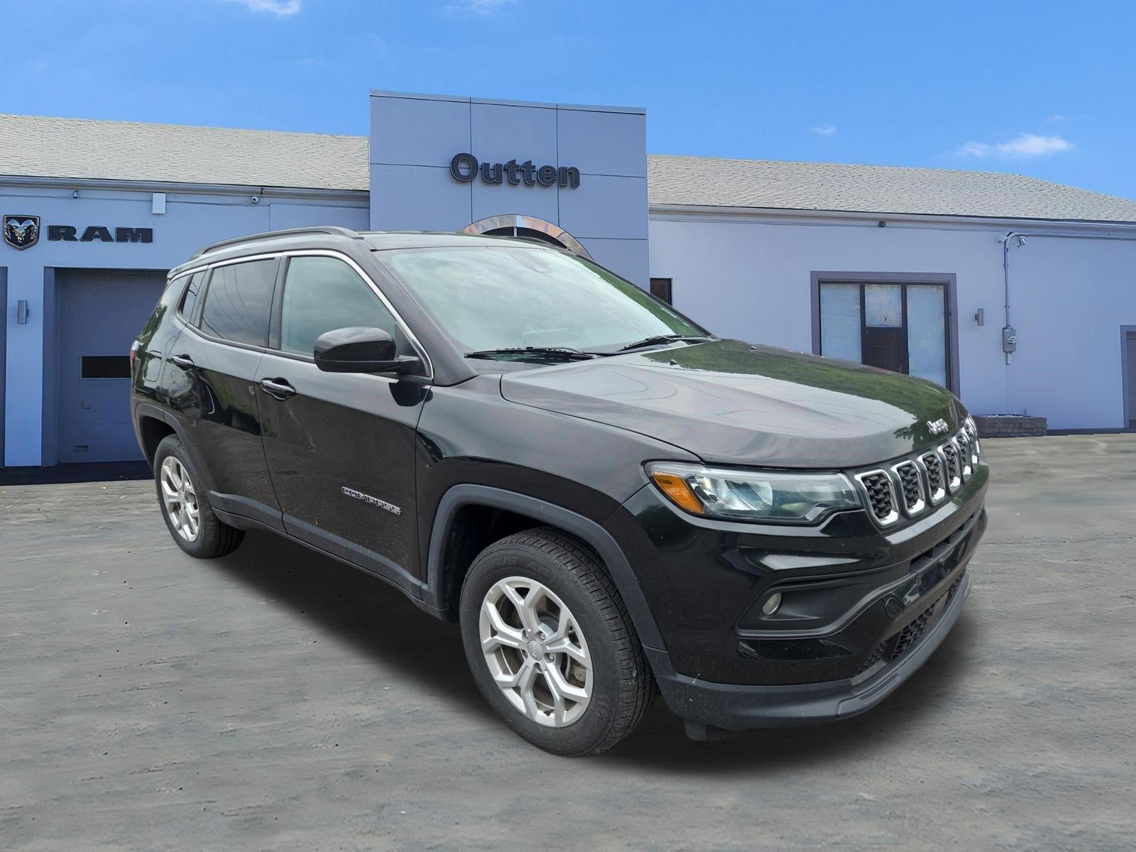 2024 Jeep Compass Latitude 4x4 in Diamond Black Crystal Pearlcoat — front three-quarter view